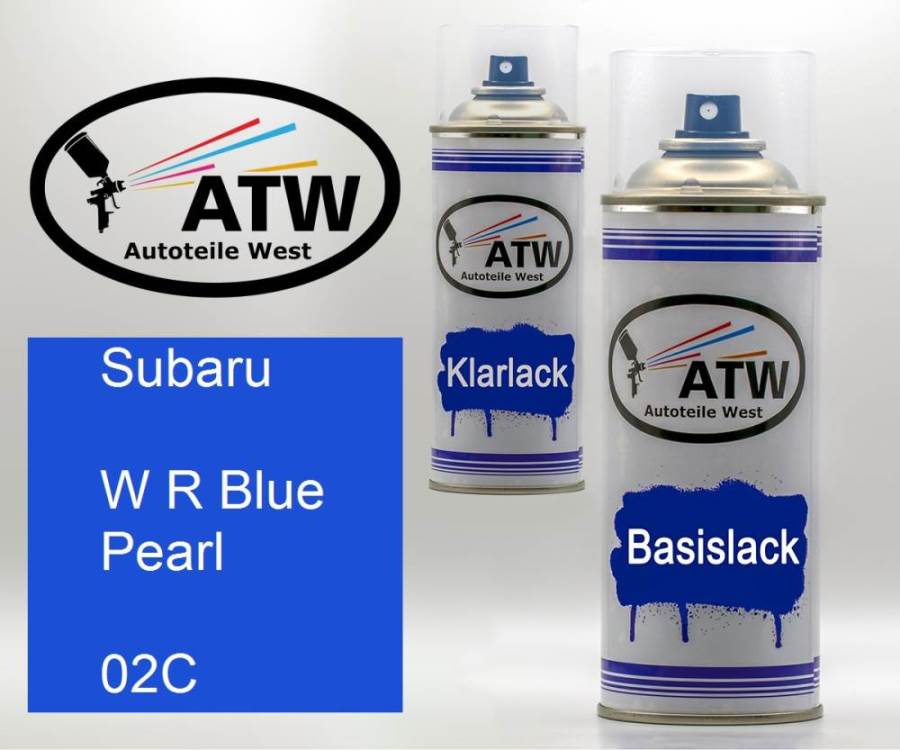 Subaru, W R Blue Pearl, 02C: 400ml Sprühdose + 400ml Klarlack - Set, von ATW Autoteile West.